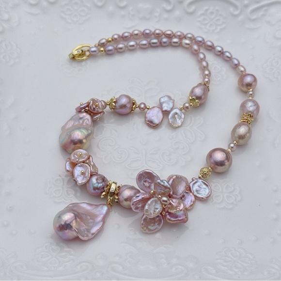 RL020 Handmade High Quality Freshwater Baroque Pearl Necklace